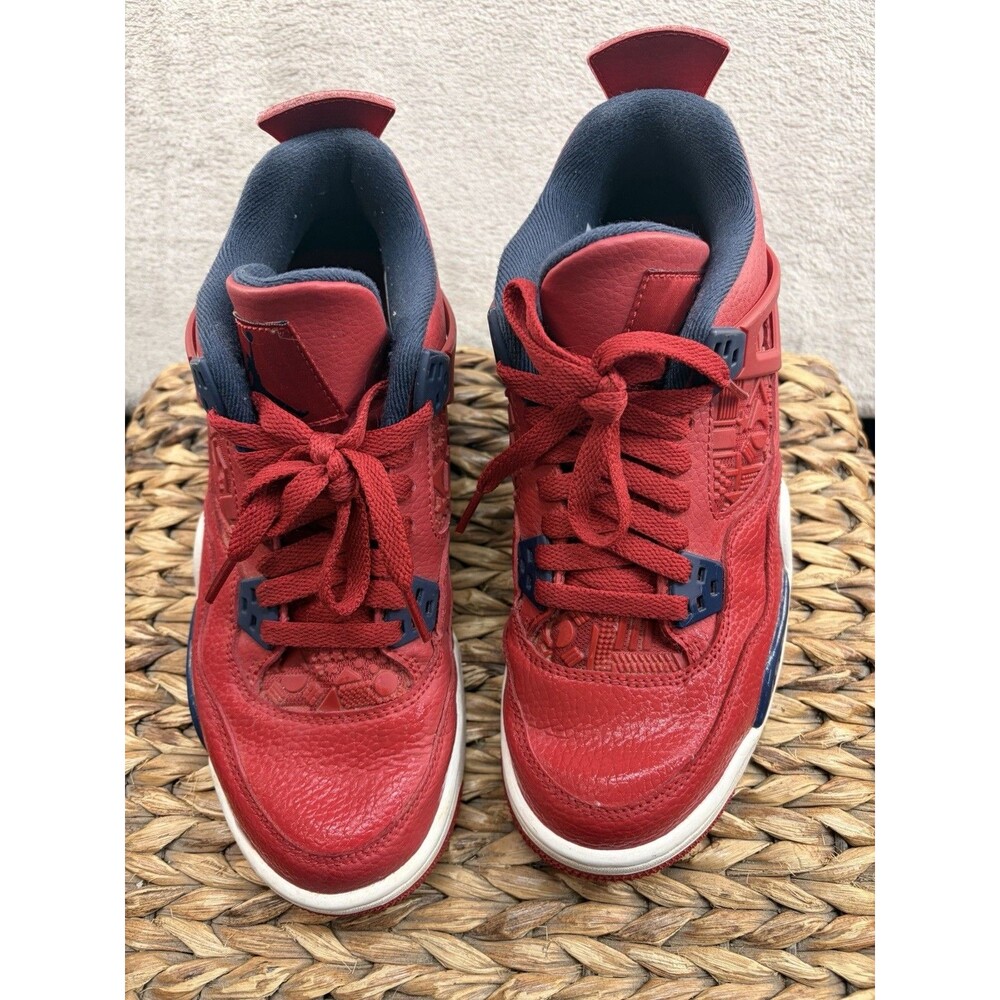 Jordan 4 Retro Air Jordan Fiba Kids 6.5Y Red/Blue/White Leather Lace Up Sneakers